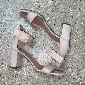 Vince block heel ankle strap nude suede sandals heels sz 7